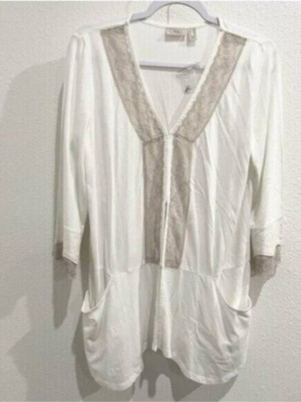 New LOGO Embroidered Cardigan Lagenlook Boho Casual With Pockets Neutral